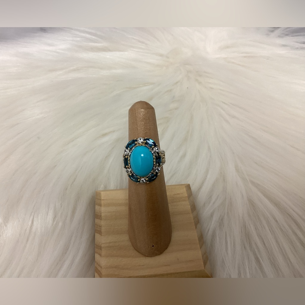 Michael Valitutti Turquoise, Blue Topaz And Sterling Silver Ring Size 5